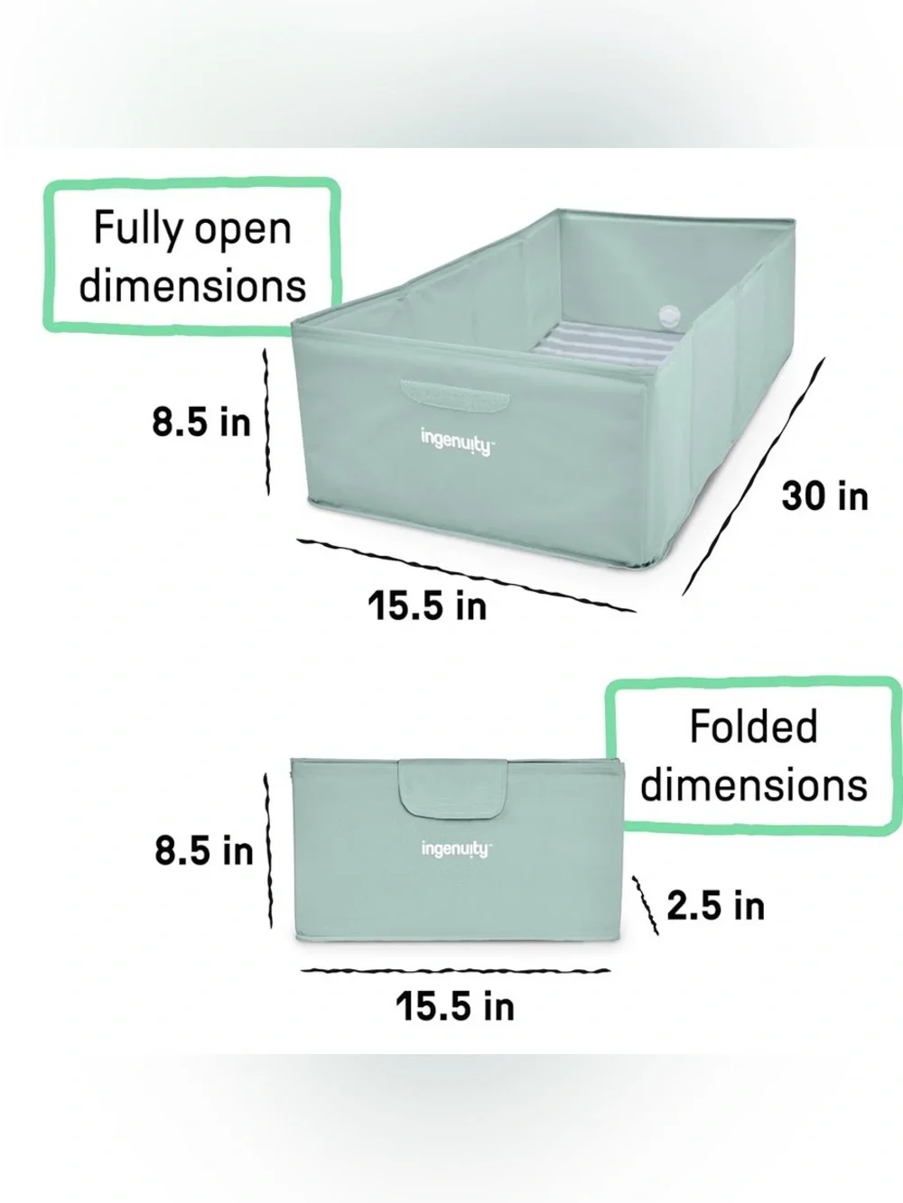 Ingenuity Tuckaway Toddler Folding Tub, Converts Shower to Tub - Green